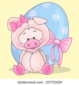Cute Pig is sitting on the background of egg 