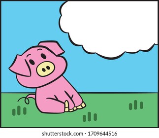 un cerdo lindo sentado en un campo