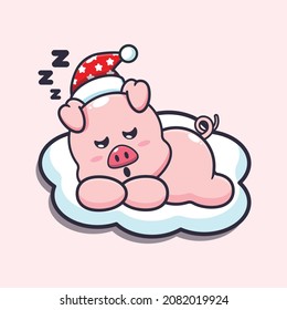 Cute pig sleep. Cute cartoon animal illustration.