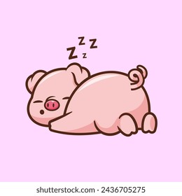 Cute Pig Sleeping Cartoon Vector Icon Illustration. Animal Nature Icon Concept Isolated Premium Vector. Flat Cartoon Style