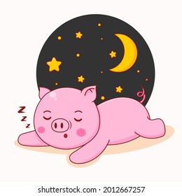 cute pig sleeping character cartoon illustration