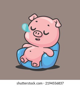 Cute Pig Sleeping Icon Vector Illustration. Cute animal isolated vector cartoon style.