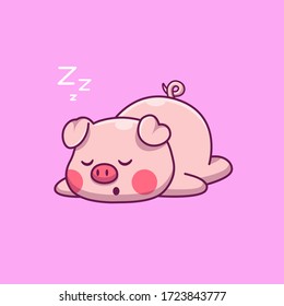 Cute Pig Sleeping Vector Icon Illustration. Animal Icon Concept Isolated Premium Vector. Flat Cartoon Style 