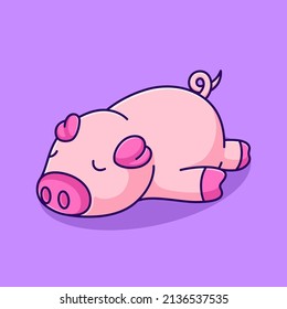 cute pig sleeping vector illustration. lazy and lying pig cartoon