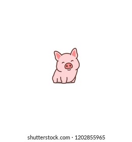 Cute pig smiling cartoon icon, vector illustration