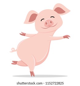 Cute pig smiling standing on a white background.