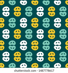 Cute Pig Snout Vector Green Color Background Seamless Pattern