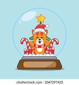 Cute pig in snow globe. Cute christmas cartoon illustration