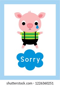 Cute Pig Sorry Card Vector. Pig Apology Card Vector.