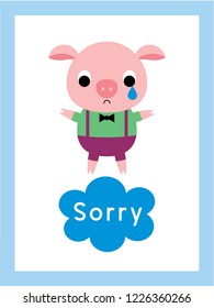 cute pig sorry card vector. pig apology card vector.