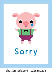 cute pig sorry card vector. pig apology card vector.