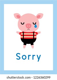 cute pig sorry card vector. pig apology card vector.