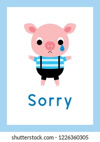 cute pig sorry card vector. pig apology card vector.