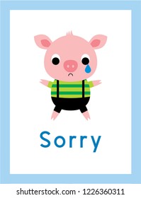 cute pig sorry card vector. pig apology card vector.