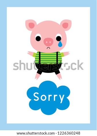 cute pig sorry card vector. pig apology card vector.