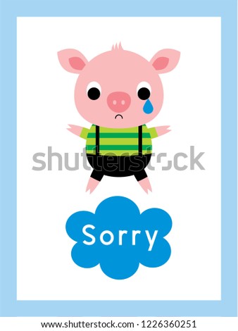 cute pig sorry card vector. pig apology card vector.