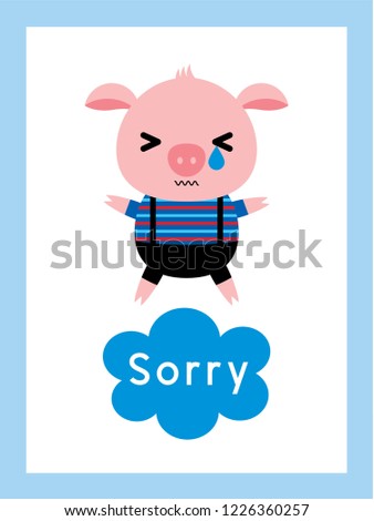 cute pig sorry card vector. pig apology card vector.