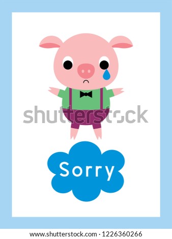 cute pig sorry card vector. pig apology card vector.