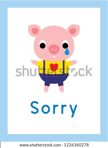 cute pig sorry card vector. pig apology card vector.