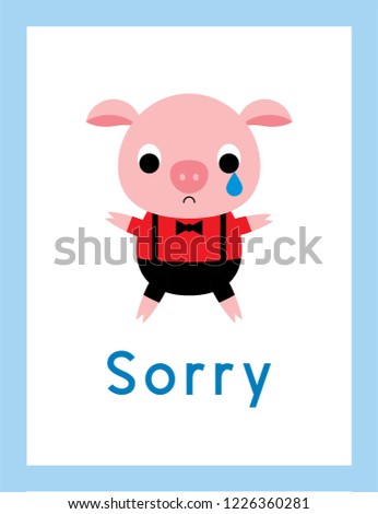 cute pig sorry card vector. pig apology card vector.