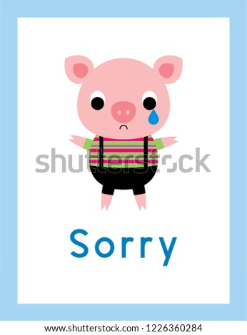 cute pig sorry card vector. pig apology card vector.