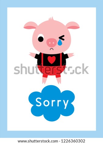 cute pig sorry card vector. pig apology card vector.
