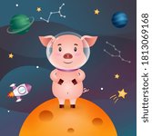 Cute pig in the space galaxy