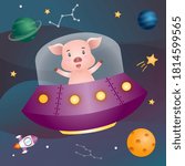 a Cute pig in the space galaxy