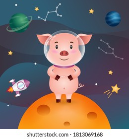 Cute pig in the space galaxy