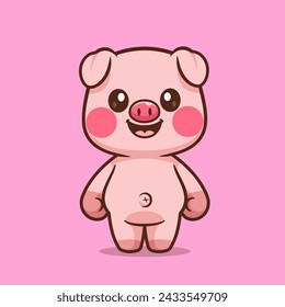 Cute Pig Standing Cartoon Vector Icon Illustration. Animal Nature Icon Concept Isolated Premium Vector. Flat Cartoon Style