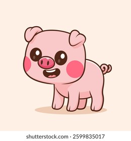 Cute Pig Standing Cartoon Vector Icon Illustration. Animal Nature Icon Concept Isolated Premium Vector. Flat Cartoon Style