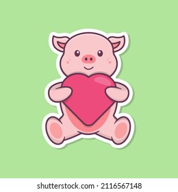 Cute-Pig-Aufkleber mit Herz
