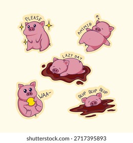 cute pig sticker vector design