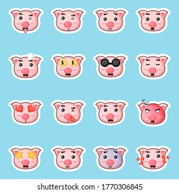 cute pig stickers set vector