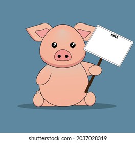 cute pig with suitcase holding note cartoon 