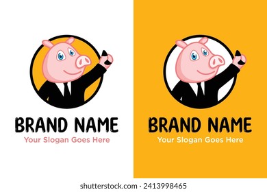 cute pig suite illustration vector logo design