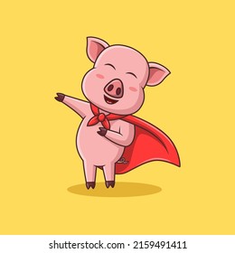 Cute pig superhero cartoon. Vector illustration
