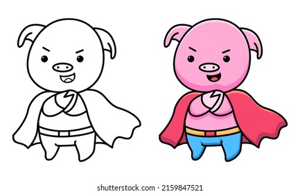 Cute Pig Superhero Coloring Page For Kids