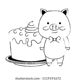 cute pig with sweet cake character icon