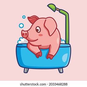 cute pig take a bath in bathtub. cartoon animal nature concept Isolated illustration. Flat Style suitable for Sticker Icon Design Premium Logo vector. Mascot Character