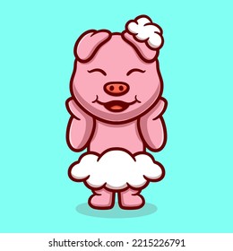 cute pig is taking a bubble bath cartoon vector icon illustration