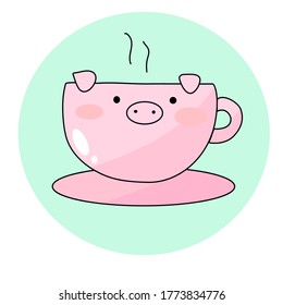 Cute Pig With Tea Cup