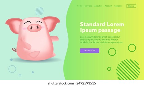 Nettes Schwein, das an etwas Vektorillustration denkt. Eine nachdenkliche Zeichentrickfigur. Gedanken, Traumkonzept kann für Banner-Design oder Landing Page verwendet werden
