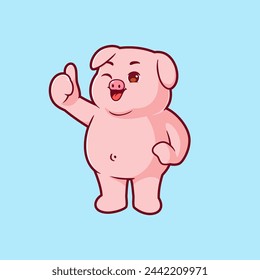 Cute pig with thumbs up icon vector mascot. Flat design cartoon illustration