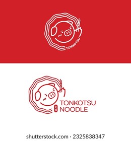 Cute pig Tonkotsu ramen restaurant logo