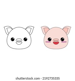 Cute pig toy.Contour drawing of a cartoon animal. Coloring book for kids