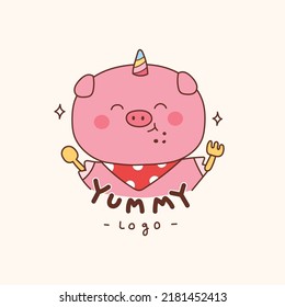 Cute Pig Unicorn Logo For Bakery Store.