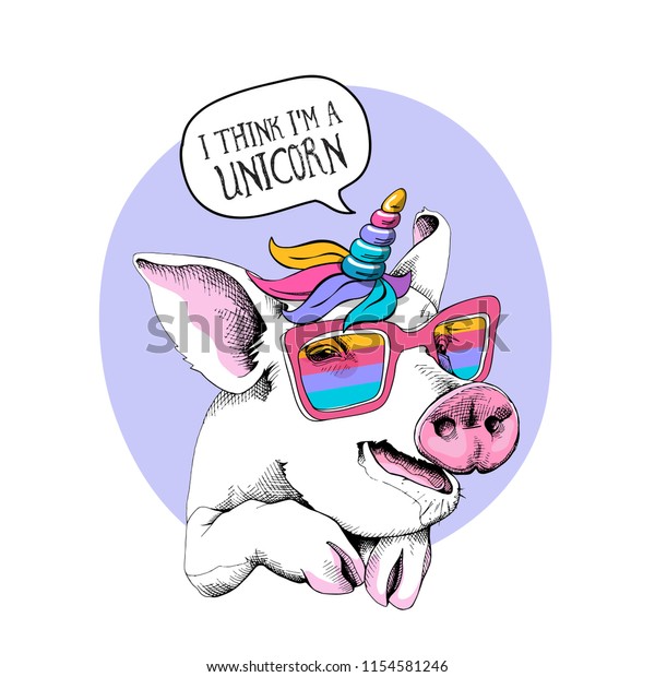 Download Cute Pig Unicorn Mask Rainbow Glasses Stock Vector ...