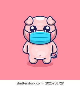 Cerdo lindo con diseño de dibujos animados de mascarillas