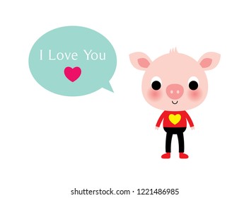 cute pig valentine greeting card vector